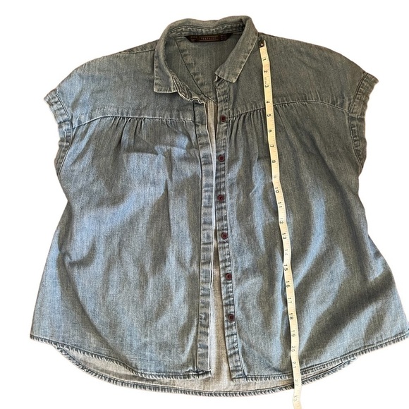 ZARA Trafaluc Women Jeans Blue Spring Short Sleeve Blouse (Size XS) - Picture 5 of 6
